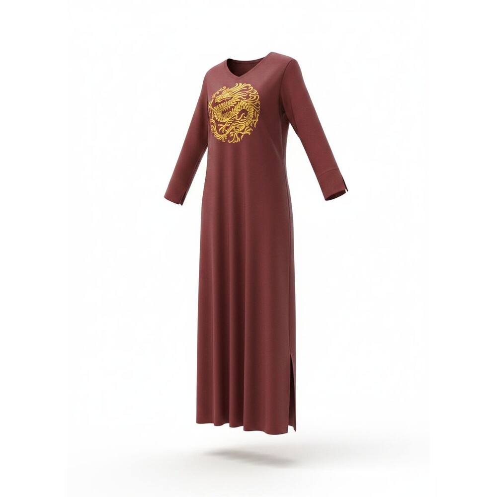 Weili Zheng Women's Maroon Multi Long Sleeve Maxi Dress Size XS NWT